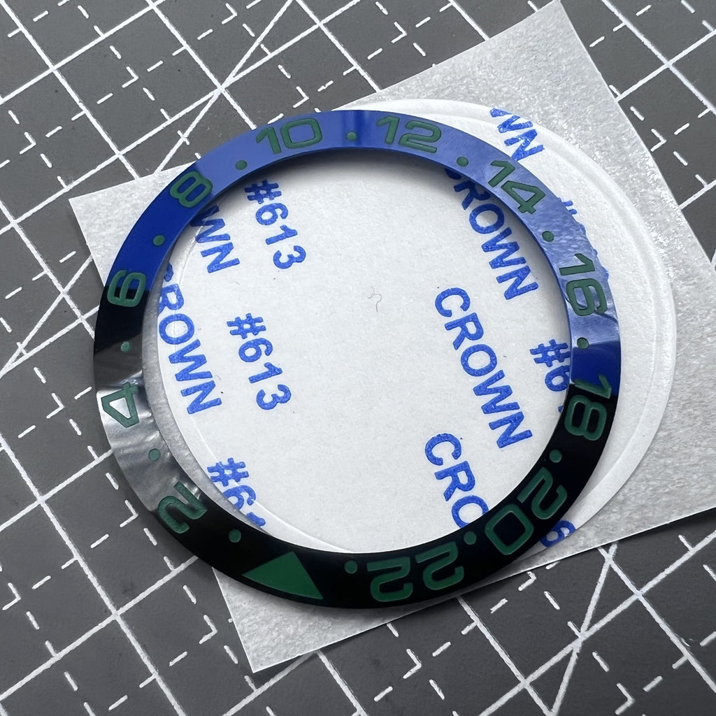 38mm Ceramic Watch Bezel Slope Blue+Black Ring Green Font GMT for SUB