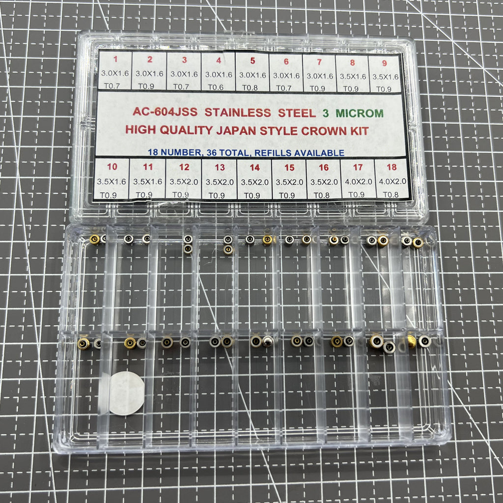 36 PIECES Stainless Steel Watch Crown High Quality Japan Style Assortment Kit