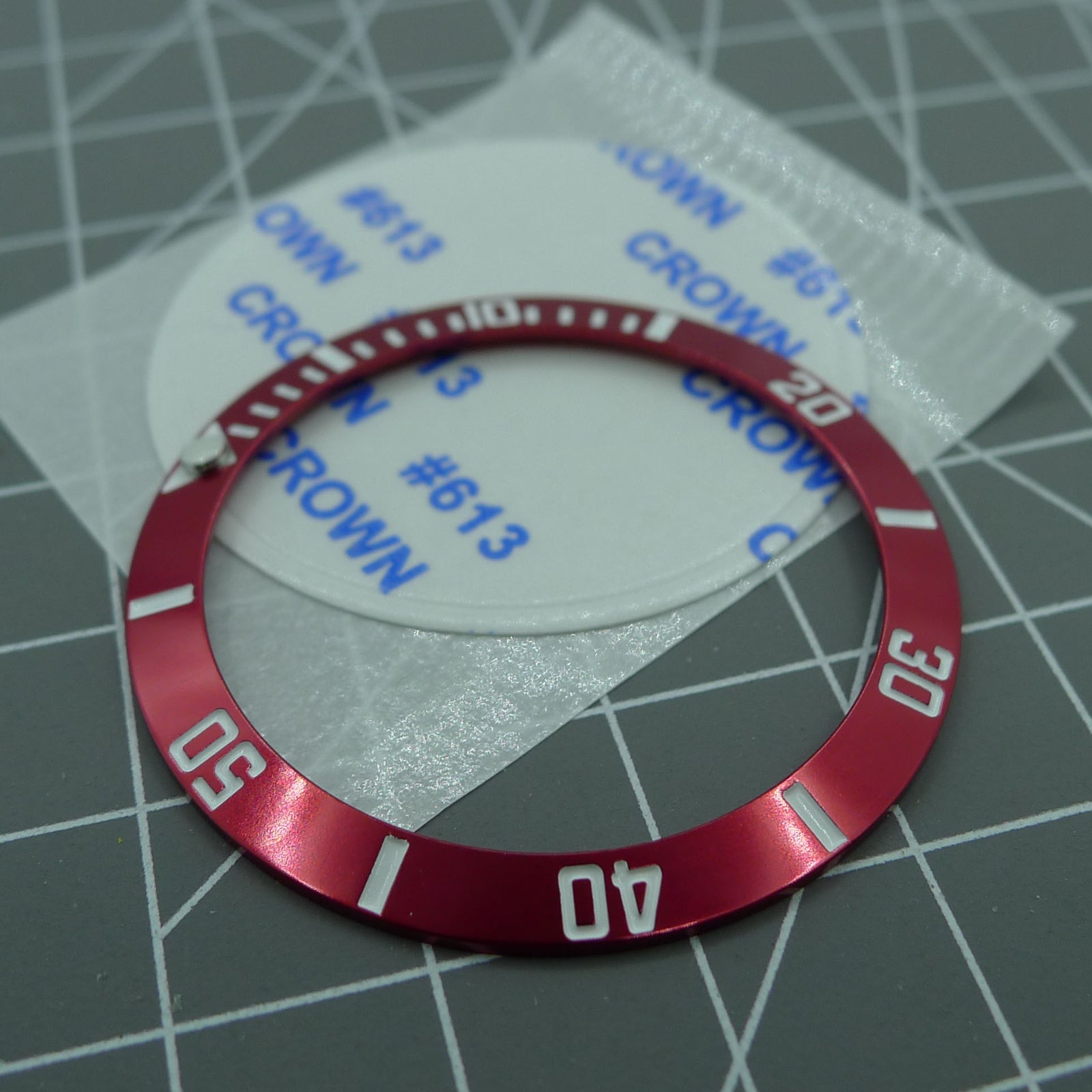 38mm Watch Bezel Ceramic Slope Red Ring Silver Font Green Luminous