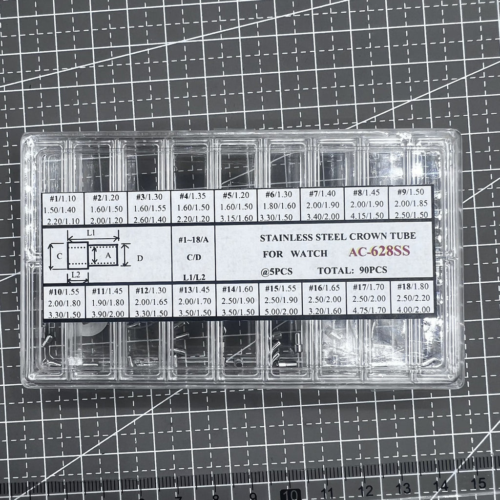 90PCS/Box AC-628SS-5 Stainless Steel Watch Crown Tube 1.5mm-2.5mm Diameter