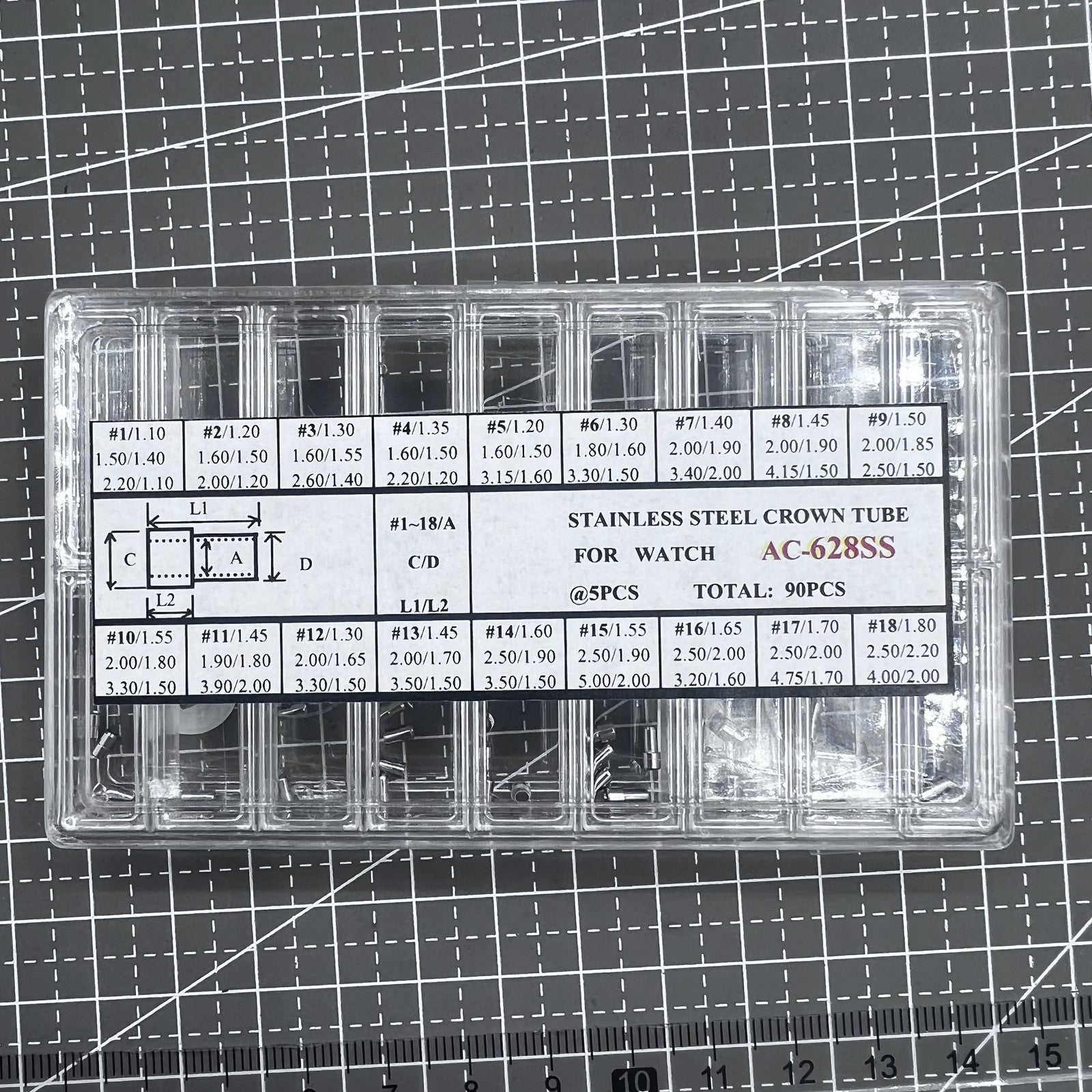 90PCS/Box AC-628SS-5 Stainless Steel Watch Crown Tube 1.5mm-2.5mm Diameter