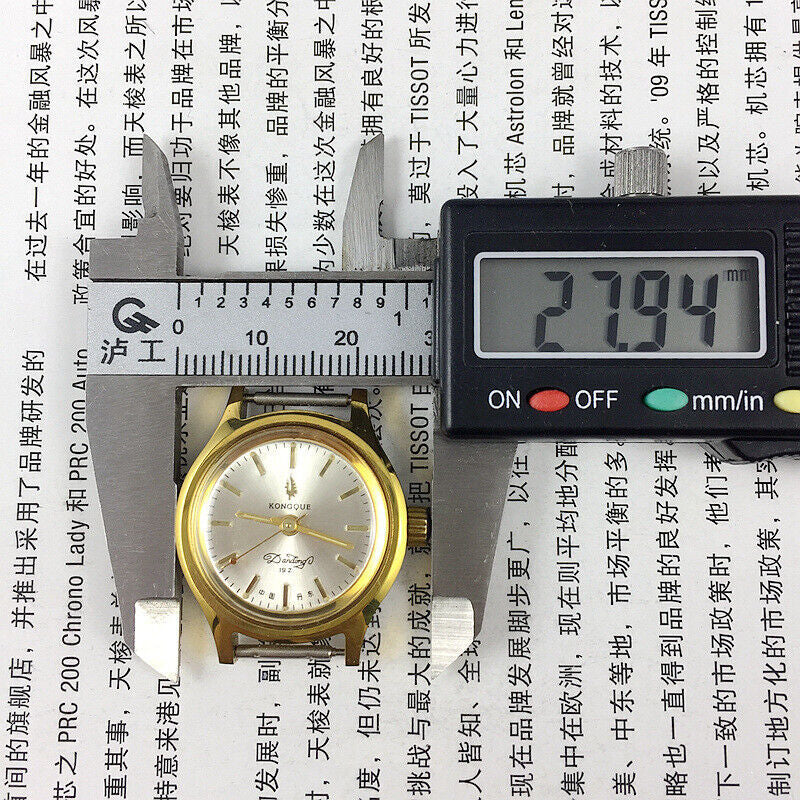 27mm Kongque Black Strap Manual Mechanical Watch 19 Jews Silver Dial Golden Nail