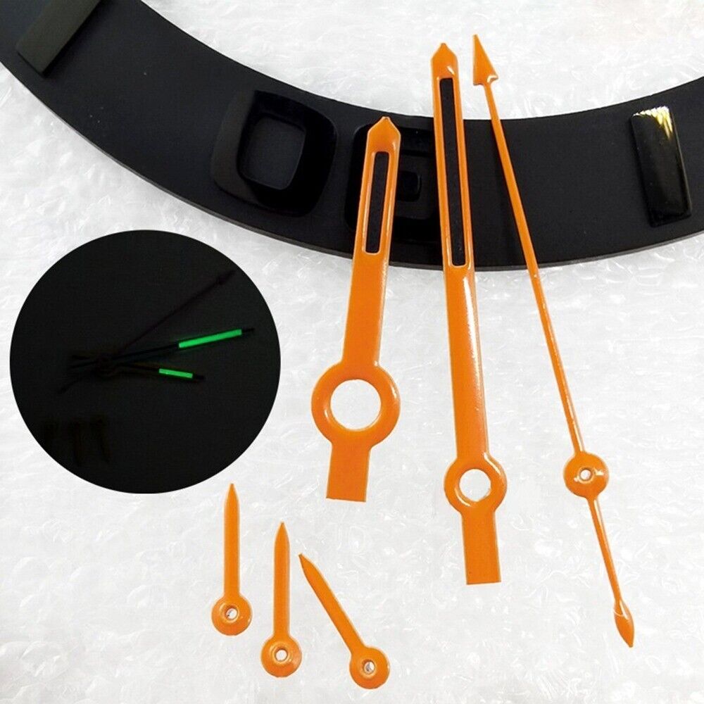 Orange Trim Black Painted Green Lume Watch Hands Set for VK63 Movement