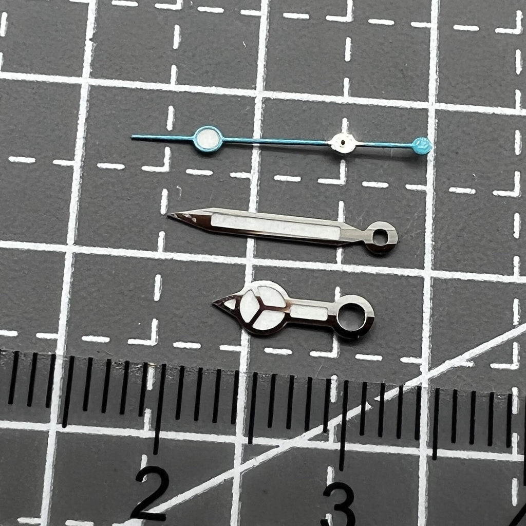 2 Sets/Pack 13.5mm Blue Lume Silver Trim Watch Hands for Movement NH35/36