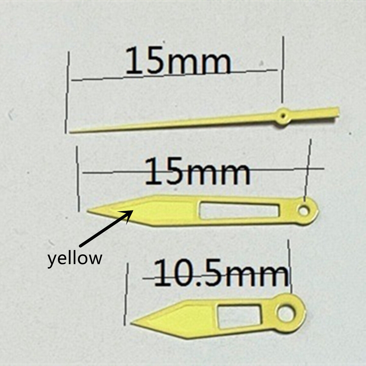 15mm Yellow Trim Hollow Arrow Watch Hands for Miyota 2315 2035 2036 2115 2305