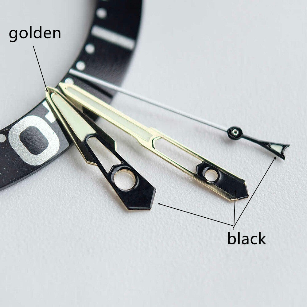 13mm Golden+Black Trim Hollow Green Lume Watch Hands for NH35 NH36 Movement