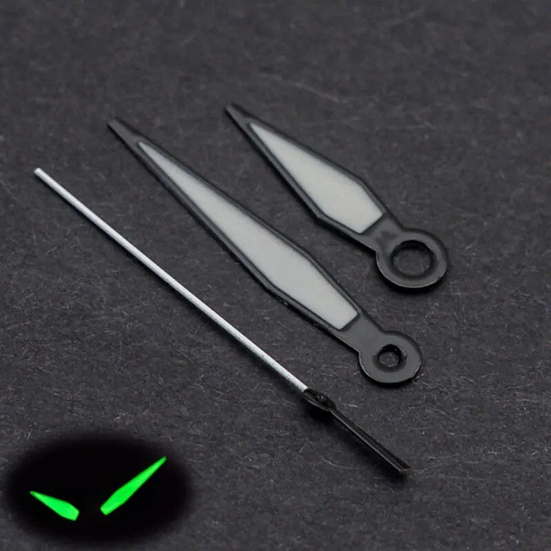 15mm Black Trim Green Luminous Watch Hands Set Fit for NH35/NH36 Movement