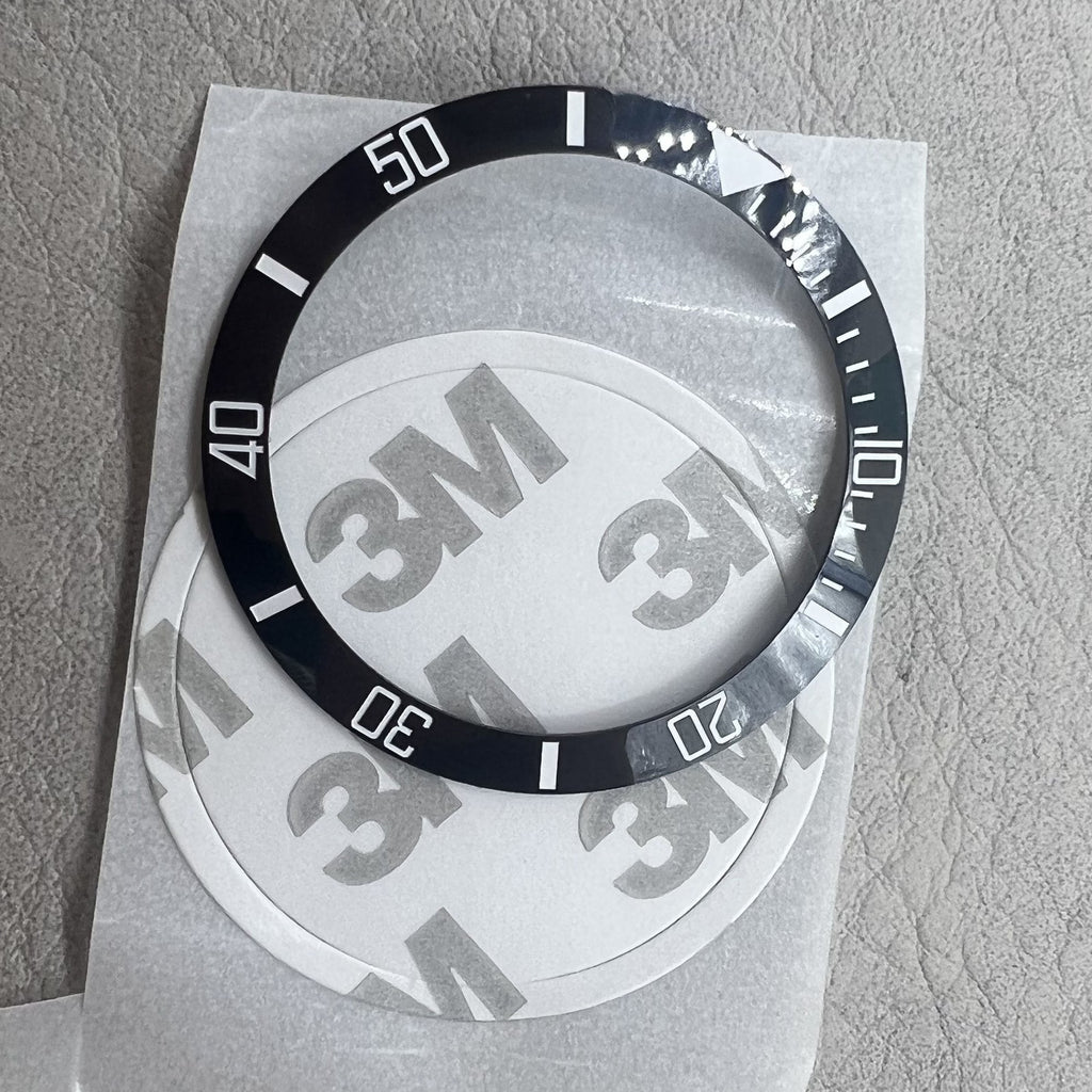 Ceramic Watch Bezel Black 37.5mm SUB  with White Font No Lume Slope