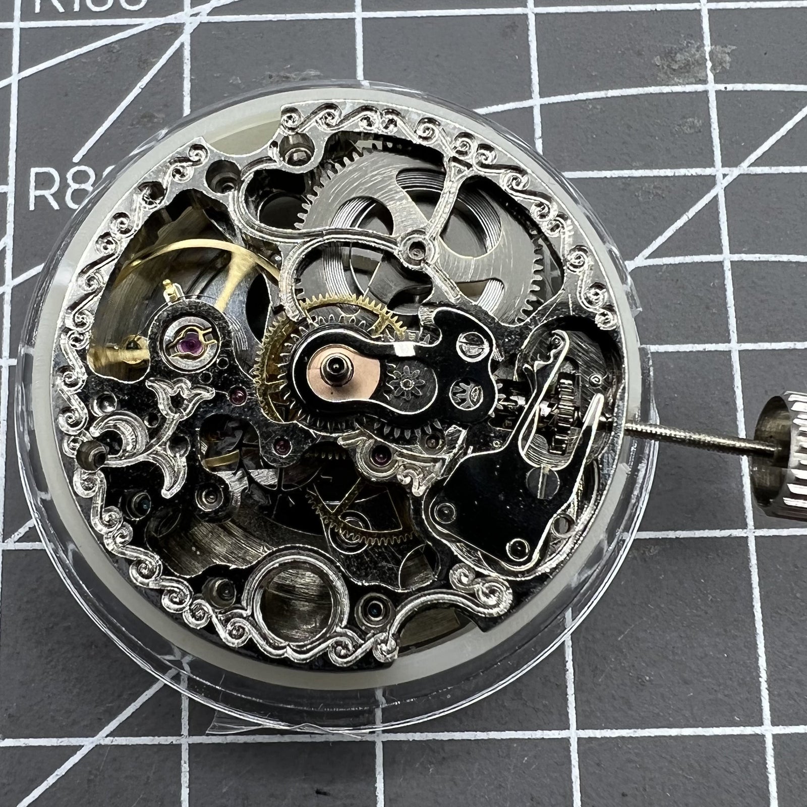 Carved Silver Hollow 7120 Automatic Mechanical Movement