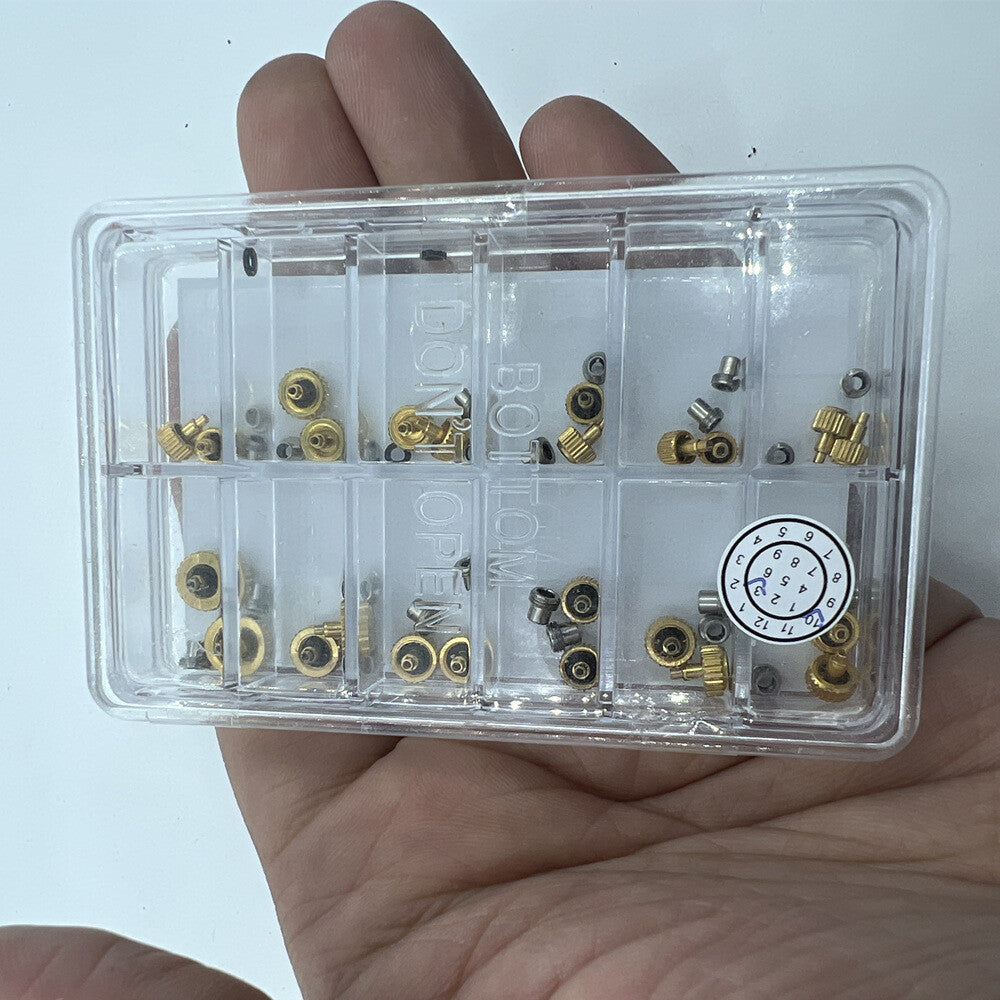 24pcs Stainless Steel Golden Watch Crown Assortment Kit Screw Type Crown