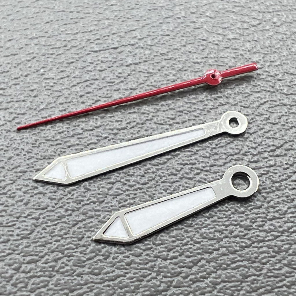 2 Sets/Pack 11x15x15mm Silver Trim Red Second Green Lume Hands Set for Ronda 515