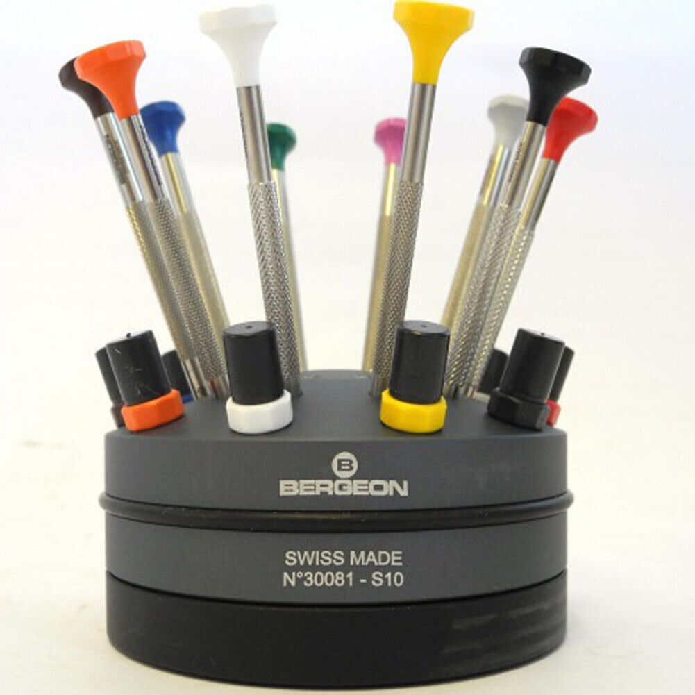 Bergeon 30081-S10 10 Ergonomic Watchmakers Screwdrivers Set With Rotating Stand