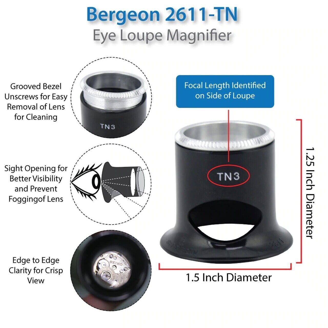 Bergeon 2611-TB-3 - 3.3x Magnification Loupe with Opening
