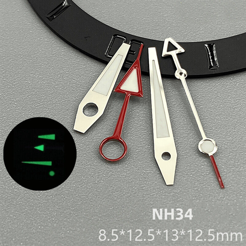 Green Luminous Silver+Red Trim Watch Hands for NH34 Movement Watch Part