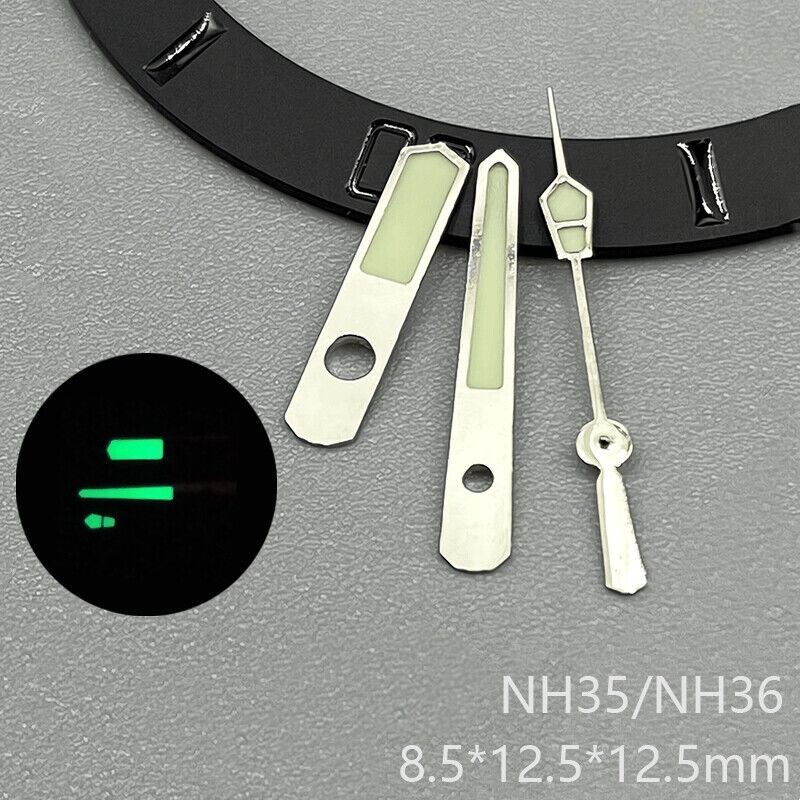Silver Trim Strong Green Luminous Watch Hands for NH35 NH36 NH38 NH70 NH71 NH72