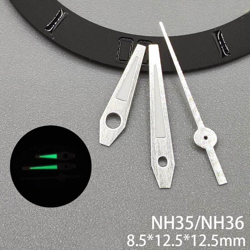 Silver Trim Green Lume Watch Hands for NH35 NH36 NH38 NH70 NH71 NH72 Movement