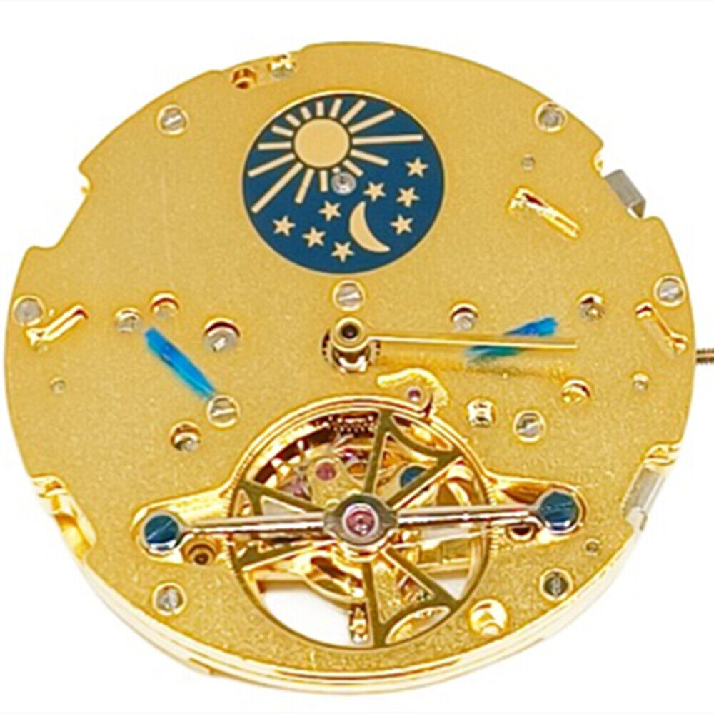 China Made Golden Automatic Mechanical Movement Moon Star Phase@12 Flywheel