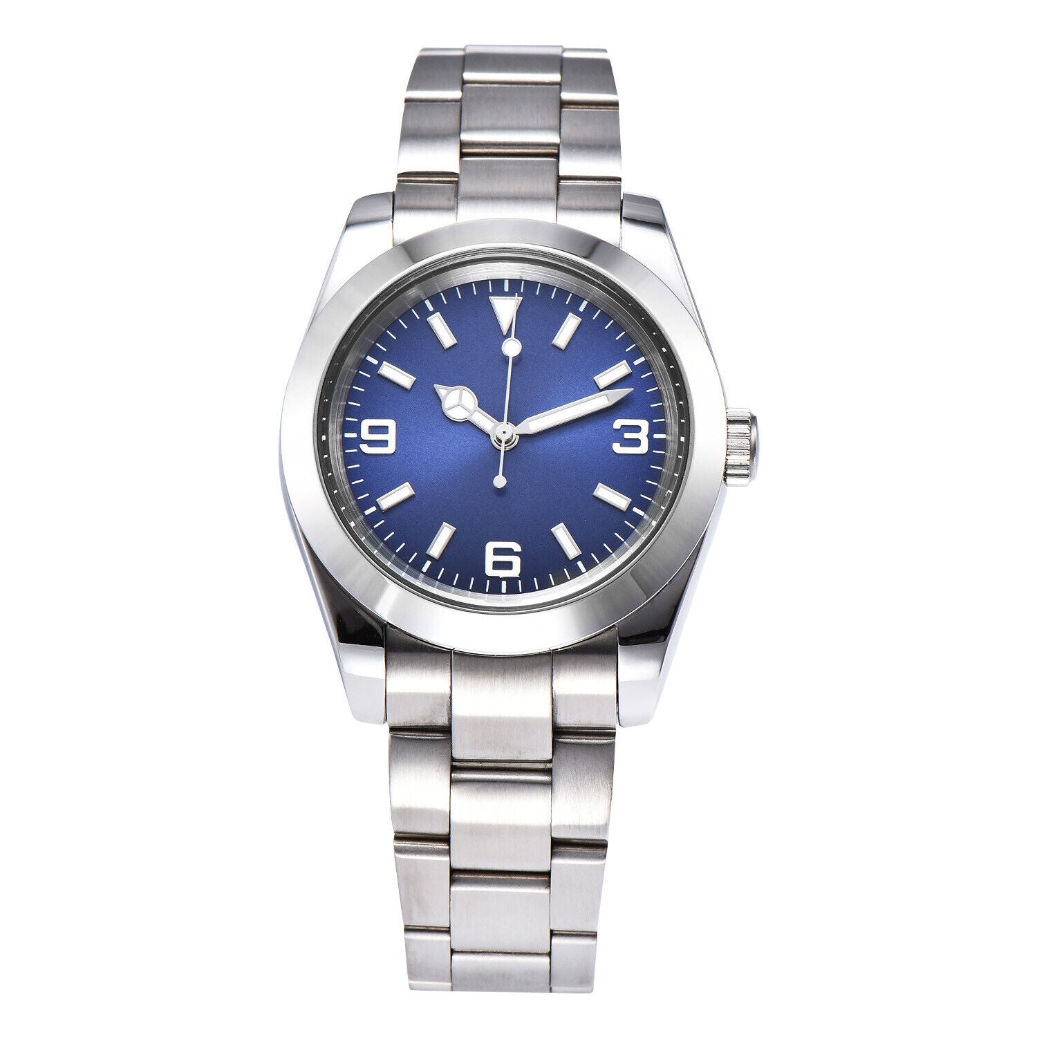 316L 40mm Men Wristwatch Sapphire Glass Waterproof Diving Blue Dial Silver Hand