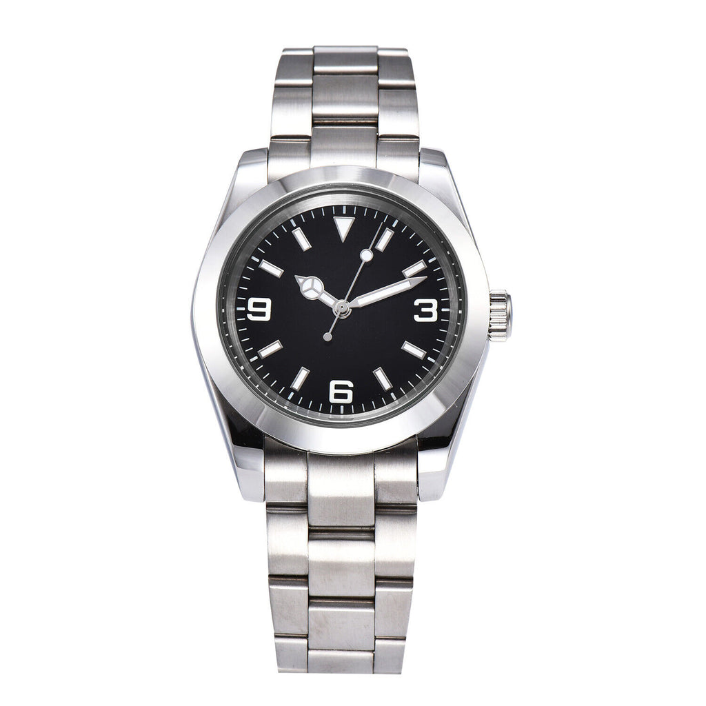 316L 40mm Men Wristwatch Sapphire Glass Waterproof Diving Black Dial Silver Hand