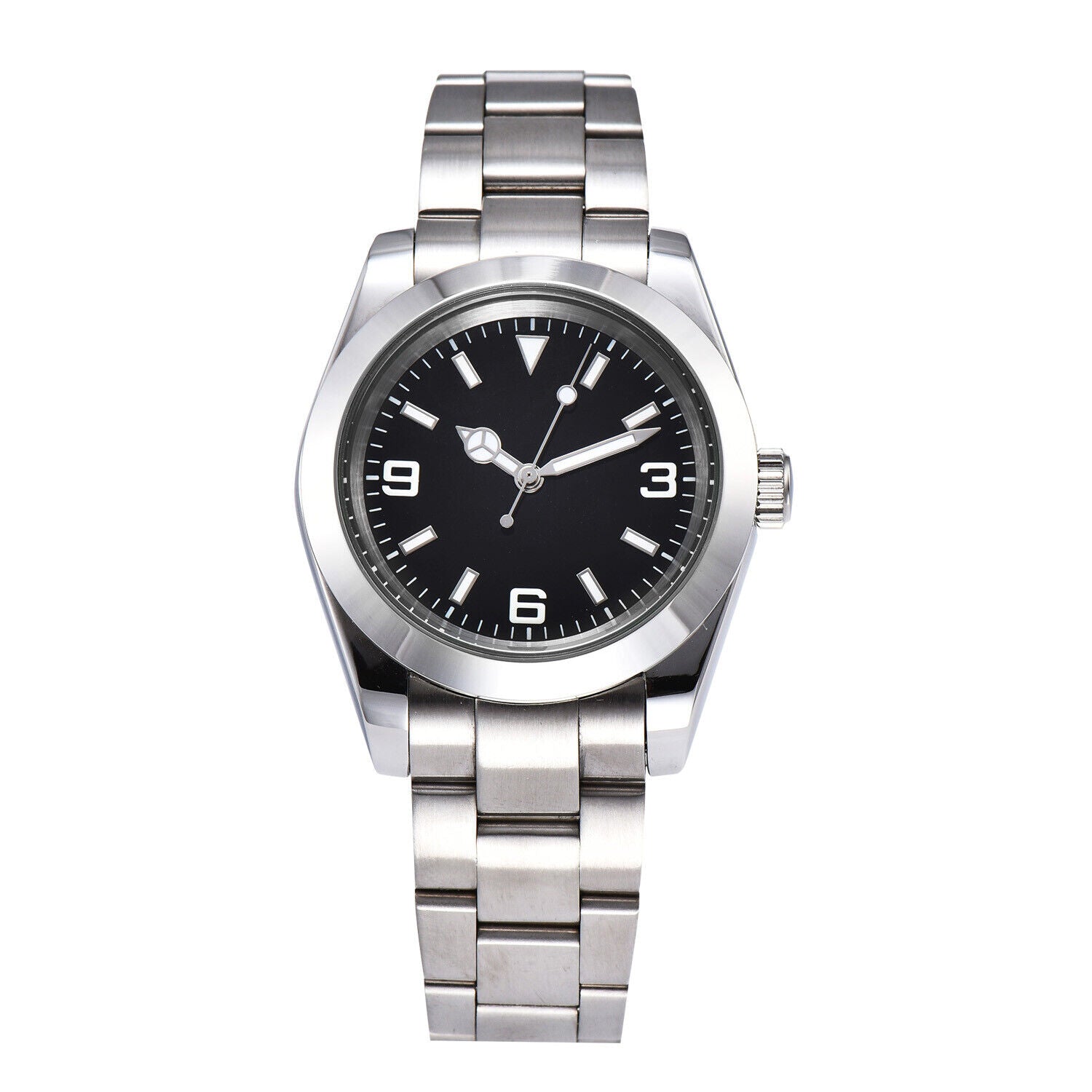 316L 40mm Men Wristwatch Sapphire Glass Waterproof Diving Black Dial Silver Hand
