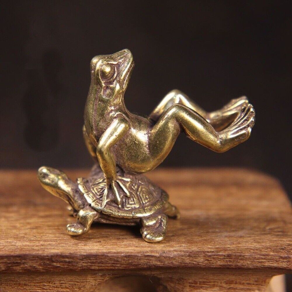 Solid Copper Turtle Backed Frog Trinket Hand Carved Bronze Model Figurines