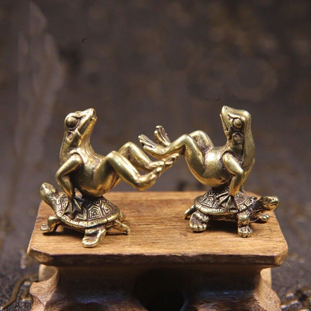 Solid Copper Turtle Backed Frog Trinket Hand Carved Bronze Model Figurines