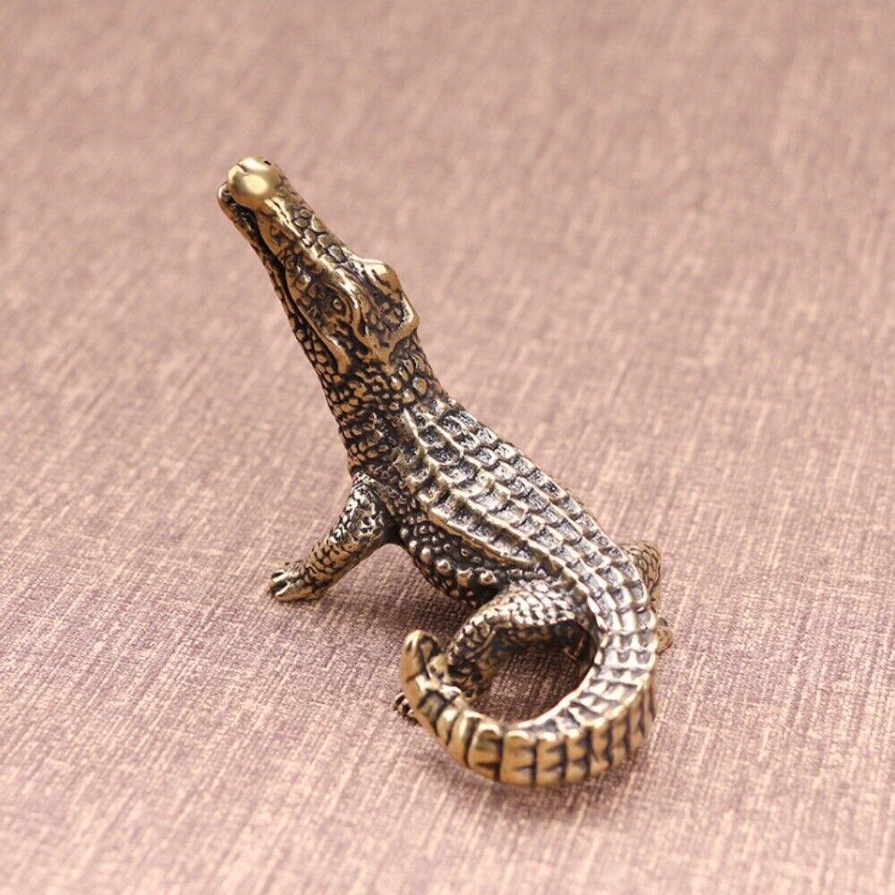 Solid Copper Crocodile Trinket Hand Carved Bronze Model Figurines