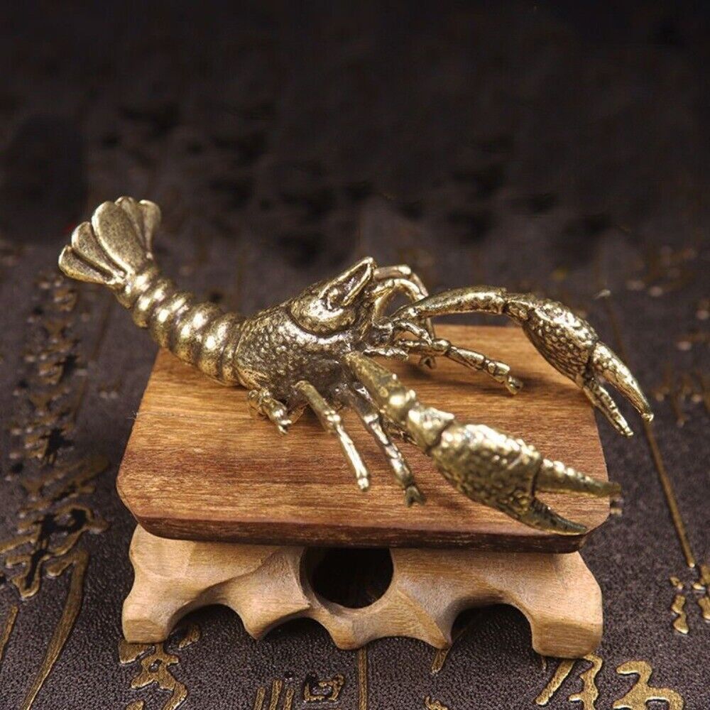 Solid Copper Lobster Trinket Hand Carved Bronze Model Figurines