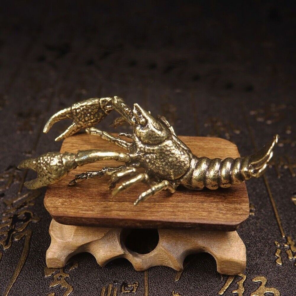 Solid Copper Lobster Trinket Hand Carved Bronze Model Figurines