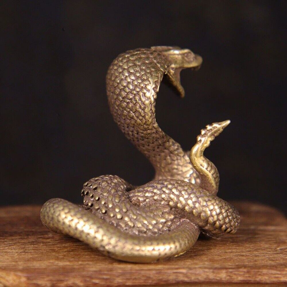Solid Copper Cobra Trinket Hand Carved Bronze Model Figurines