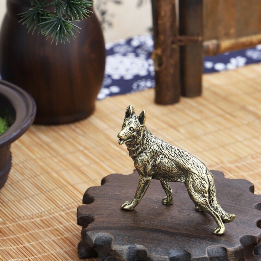 Solid Copper Wolf Dog Trinket Hand Carved Bronze Model Figurines