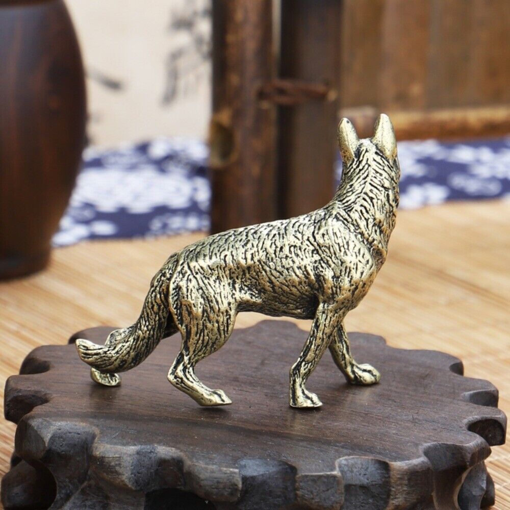 Solid Copper Wolf Dog Trinket Hand Carved Bronze Model Figurines