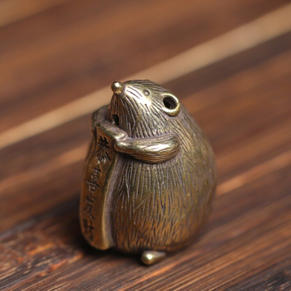 Solid Copper Cute Mouse Trinket Censer Hand Carved Bronze Model Figurines