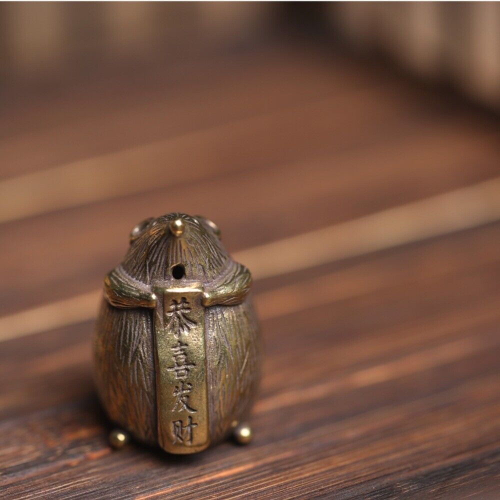 Solid Copper Cute Mouse Trinket Censer Hand Carved Bronze Model Figurines