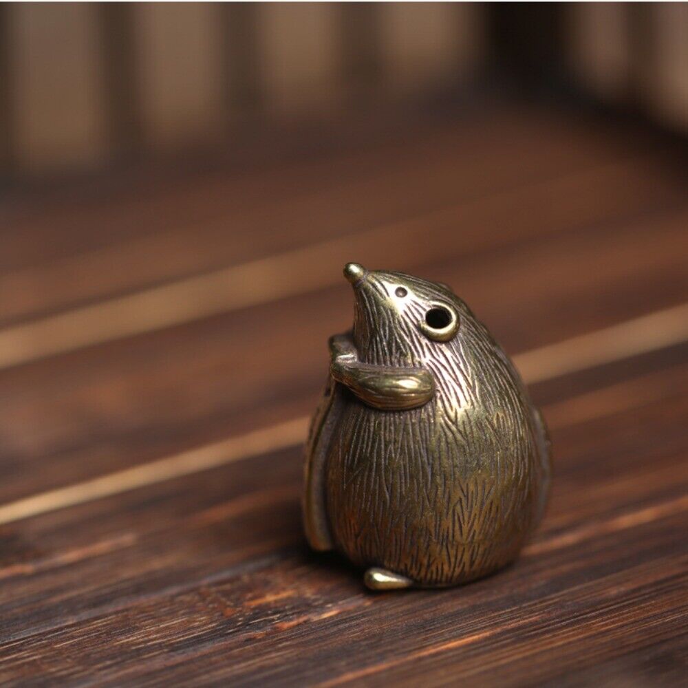 Solid Copper Cute Mouse Trinket Censer Hand Carved Bronze Model Figurines