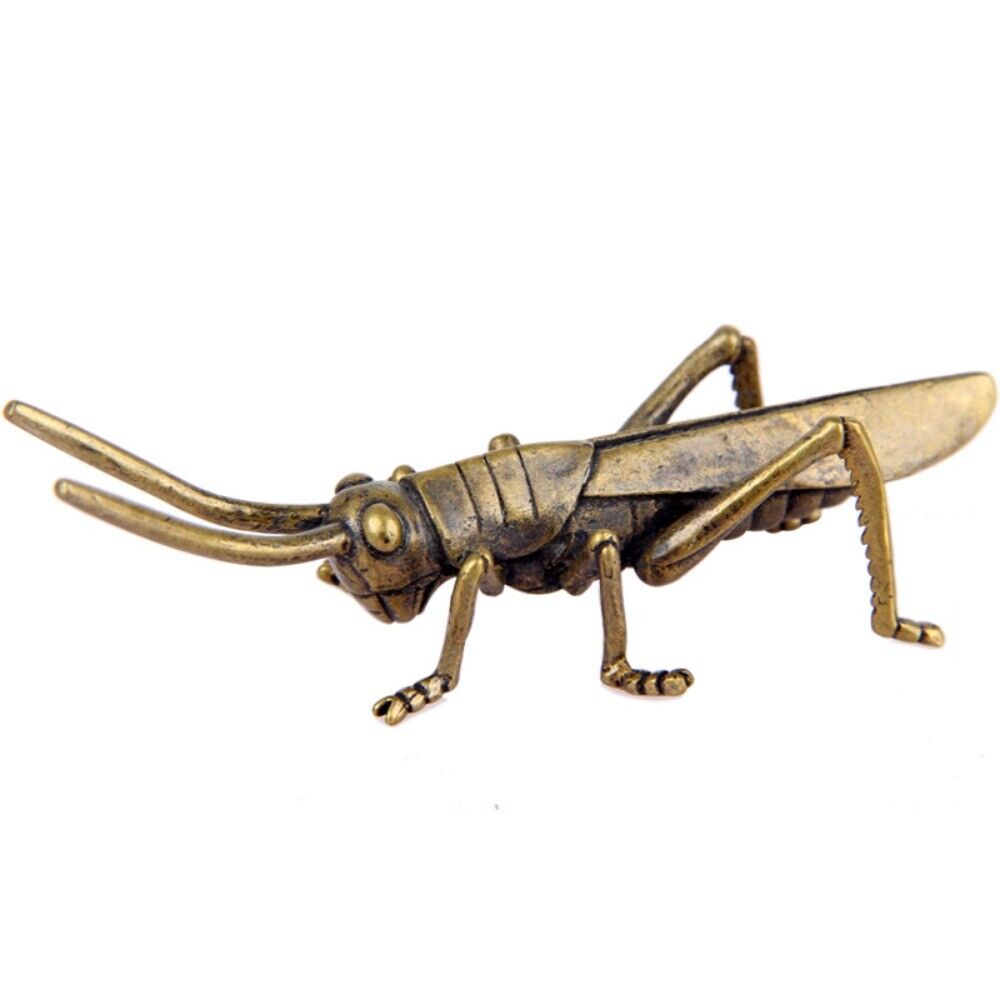 Solid Copper Grasshopper Trinket Vintage Hand Carved Bronze Model Figurines