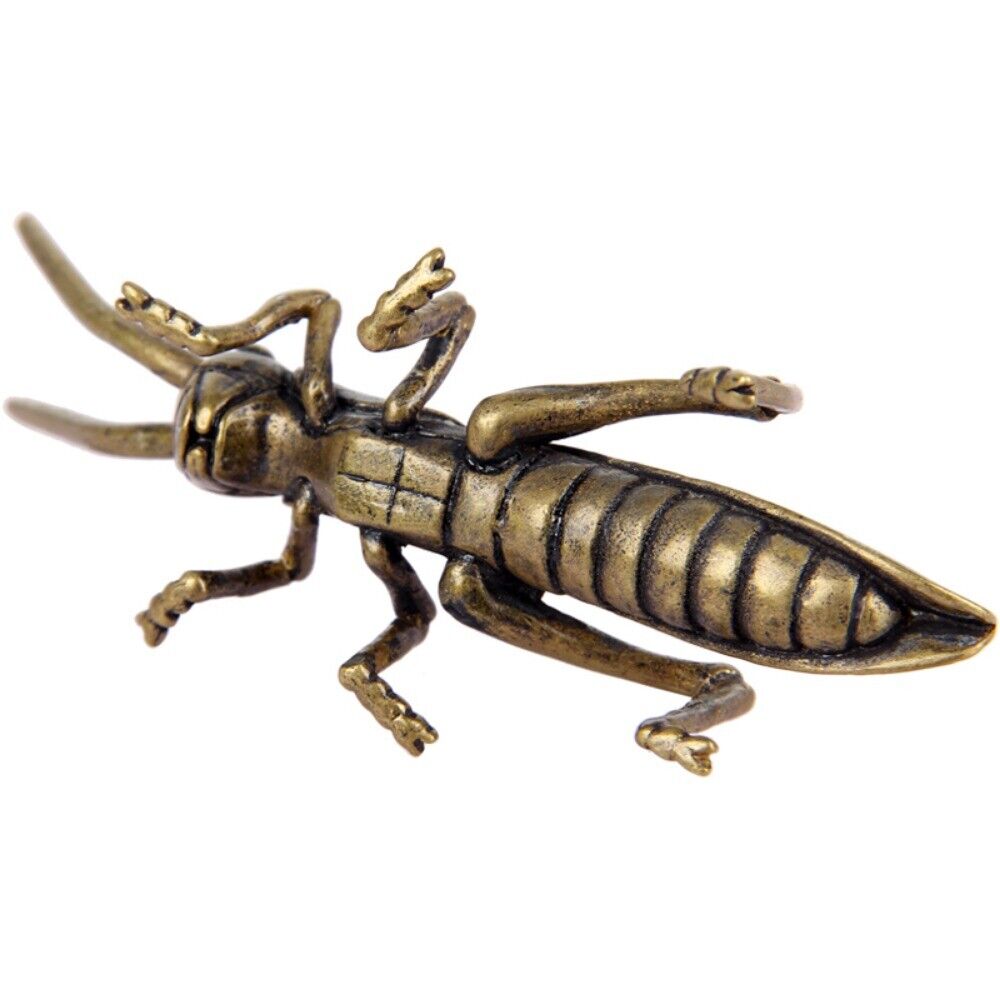Solid Copper Grasshopper Trinket Vintage Hand Carved Bronze Model Figurines