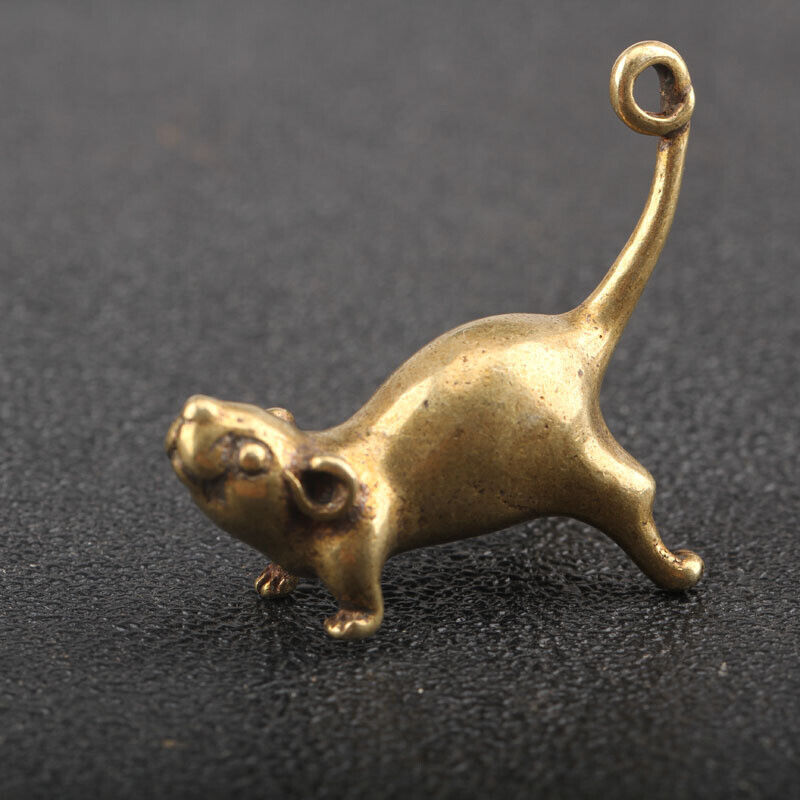 Solid Copper Mouse Trinket Vintage Handmade Hand Carved Bronze Model Figurines