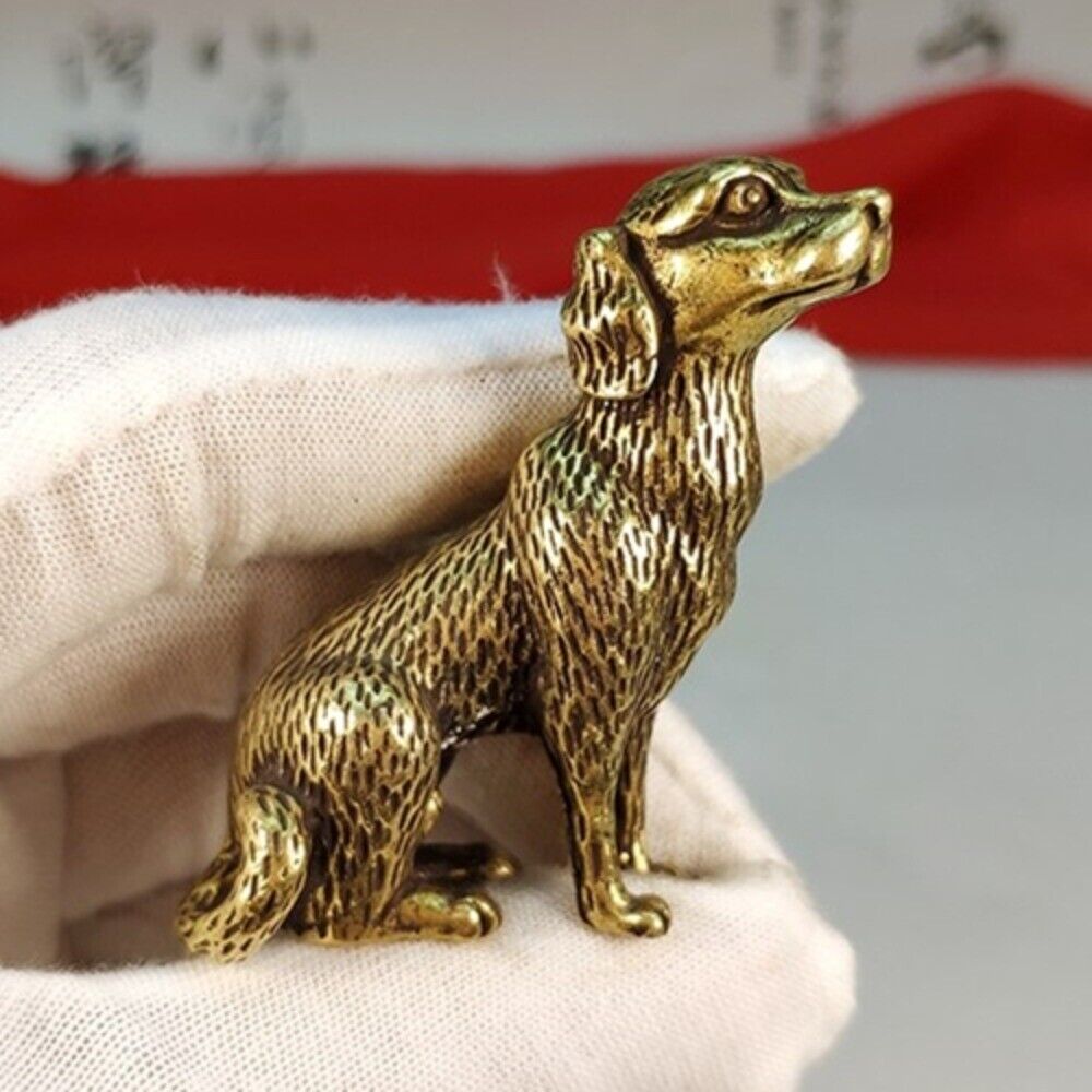 Solid Copper Small Puppy Trinket Hand Carved Bronze Model Figurines
