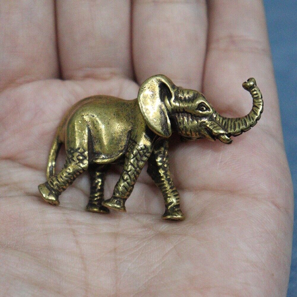 Solid Copper Elephant Trinket Vintage Hand Carved Bronze Model Figurines