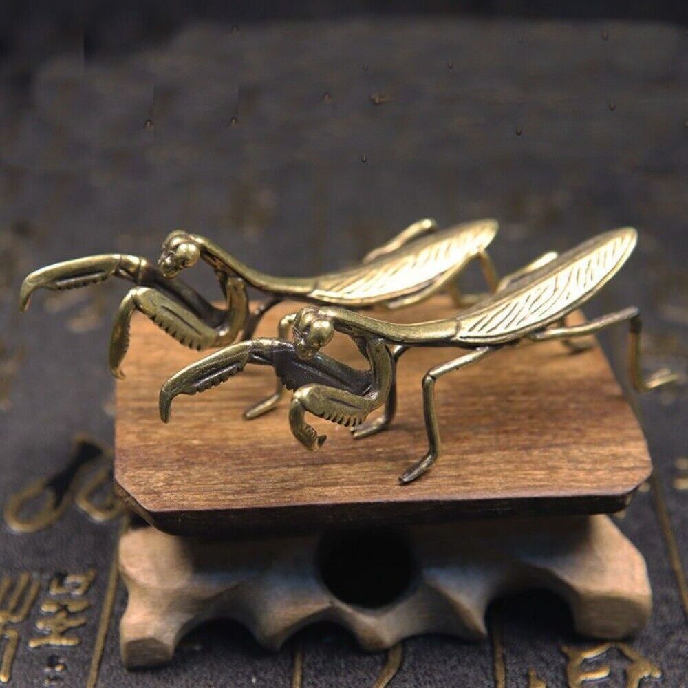 Solid Copper Mantis Trinket Hand Carved Bronze Model Figurines