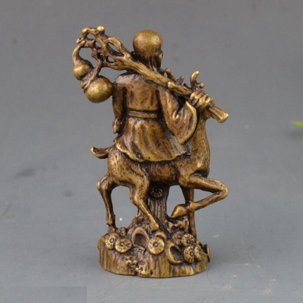 Solid Copper The God of Longevity Trinket Hand Carved Bronze Model Figurines