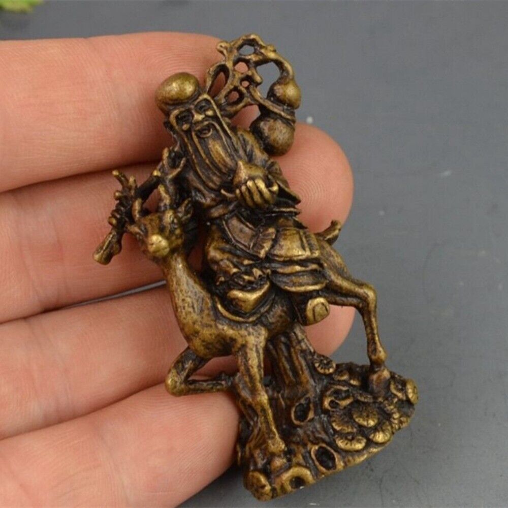 Solid Copper The God of Longevity Trinket Hand Carved Bronze Model Figurines