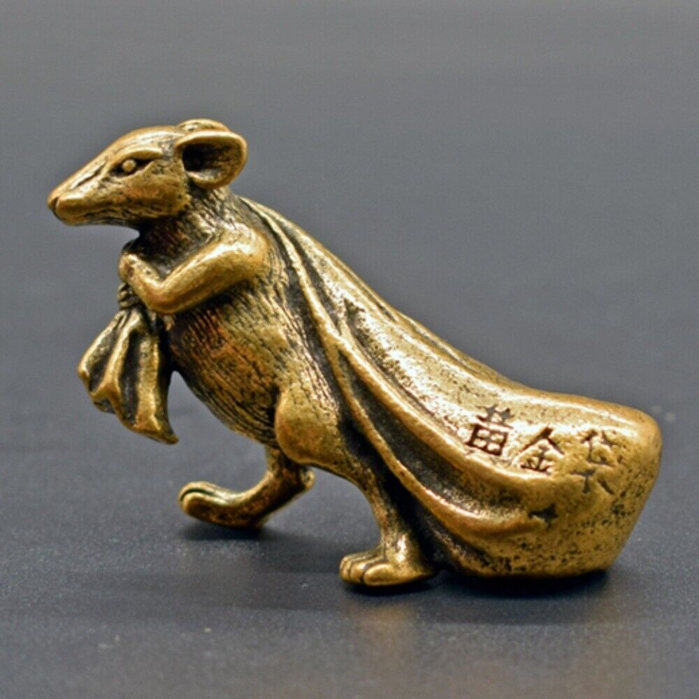 Solid Copper Harvest Little Mouse Trinket Hand Carved Bronze Model Figurines