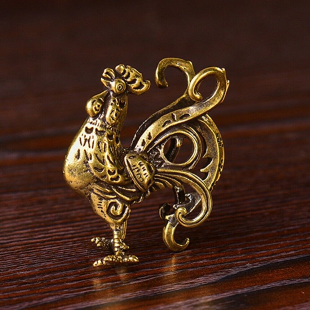 Solid Copper Golden Rooster Trinket Vintage Hand Carved Bronze Model Figurines