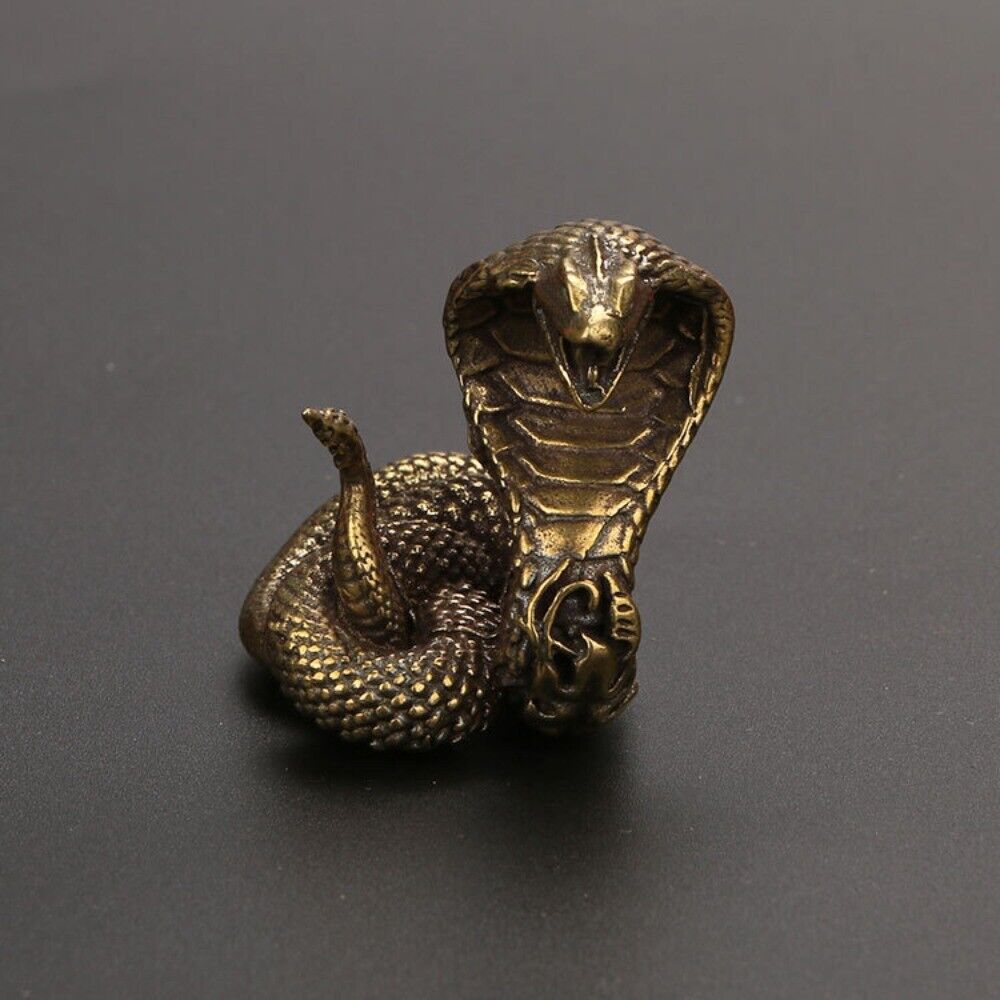 Solid Copper Cobra Trinket Vintage Hand Carved Bronze Model Figurines
