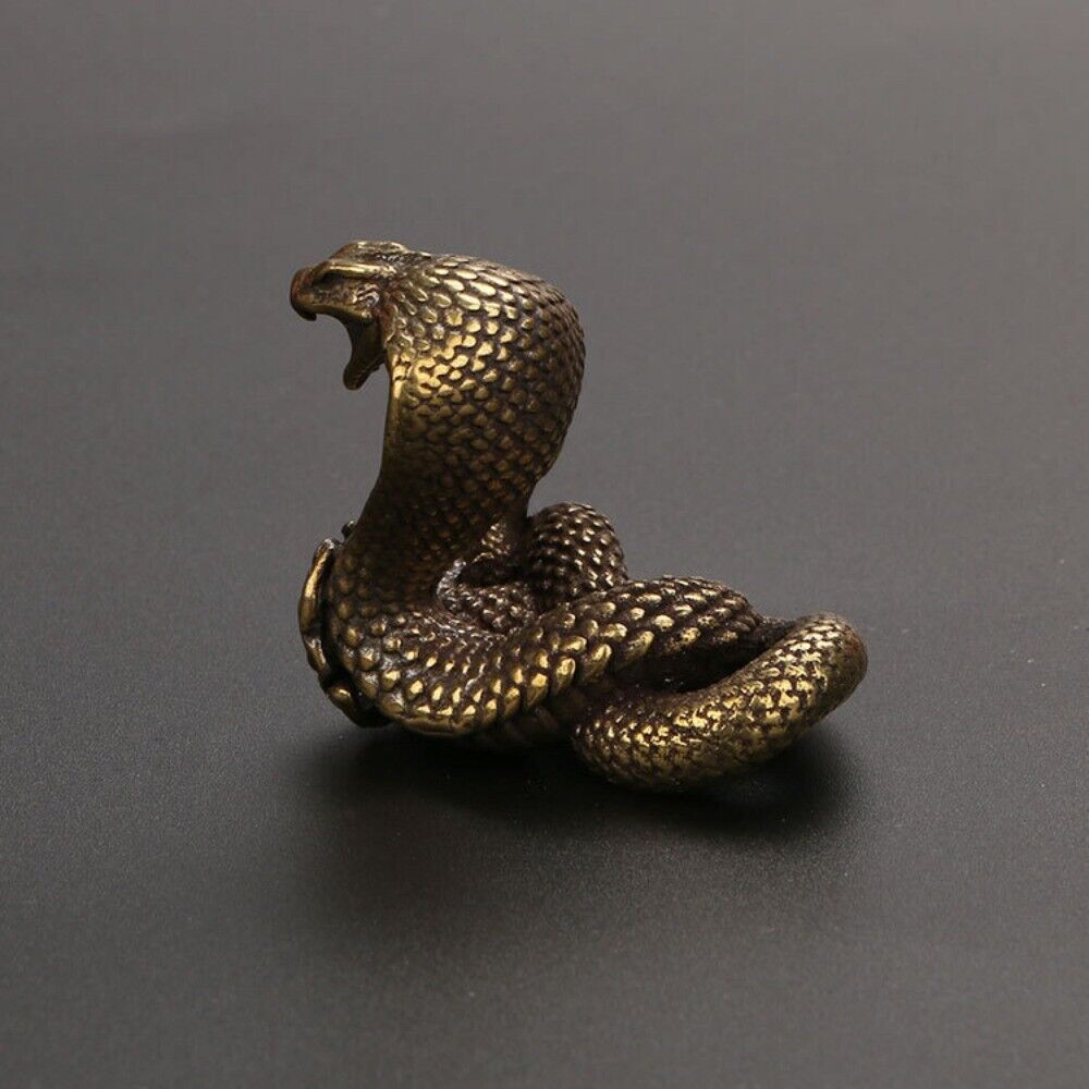 Solid Copper Cobra Trinket Vintage Hand Carved Bronze Model Figurines