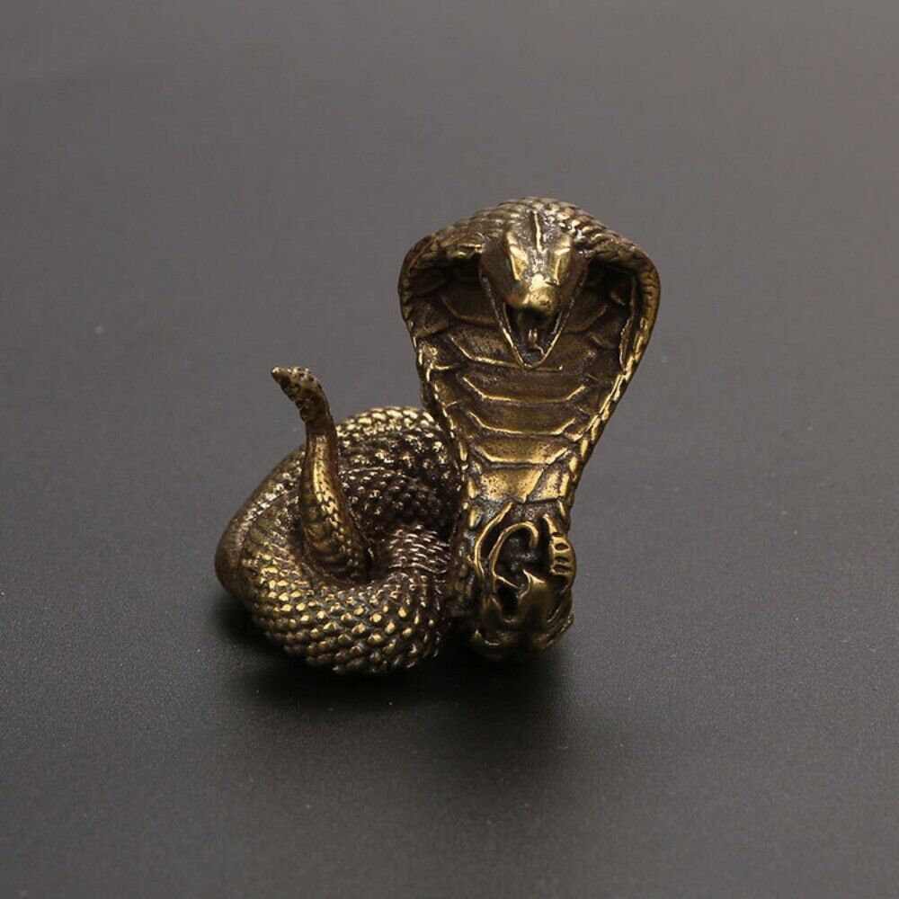 Solid Copper Cobra Trinket Vintage Hand Carved Bronze Model Figurines