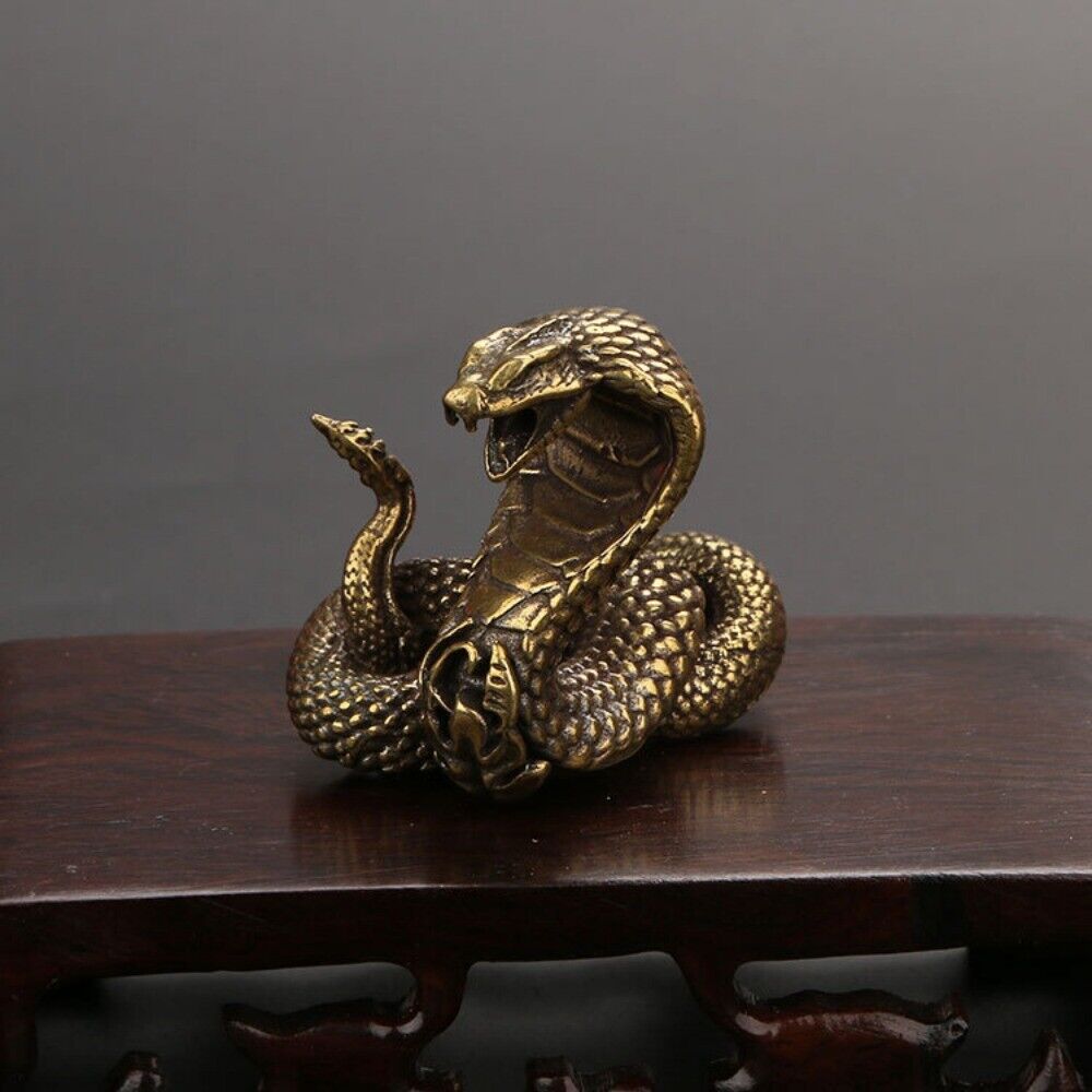 Solid Copper Cobra Trinket Vintage Hand Carved Bronze Model Figurines