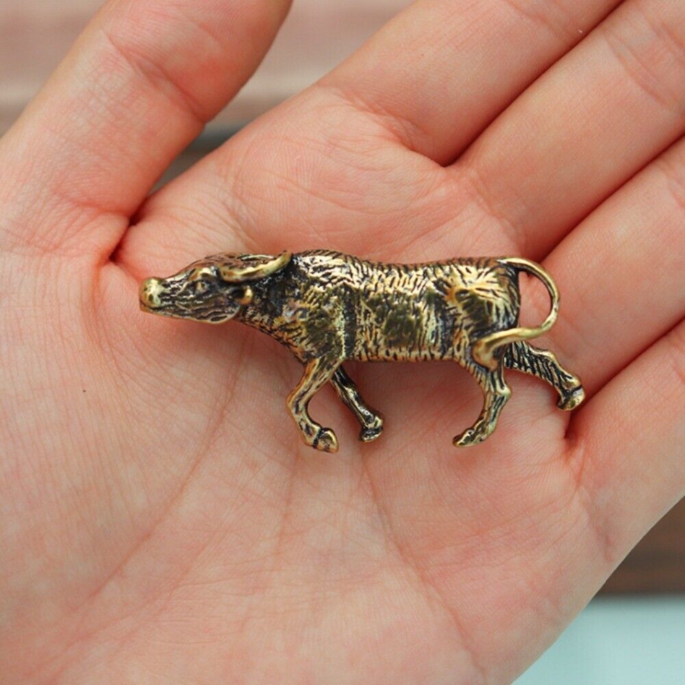 Solid Copper Buffalo Trinket Hand Carved Bronze Model Figurines